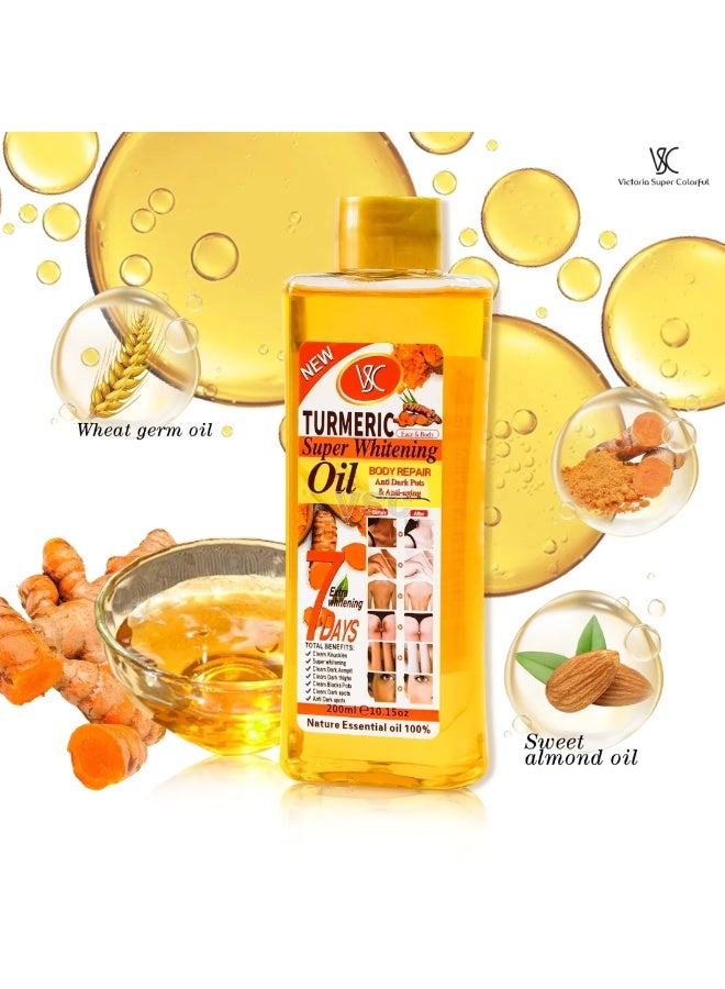 VSC زيت تبييض فائق بالكركم 200 مل لإصلاح الجسم وتبييض البقع وزيت تحت الإبطين الداكنة والفخذين والركب الداكنة والبقع السوداء زيت تبييض 100% زيت أساسي نقي للوجه والجسم - Image 4